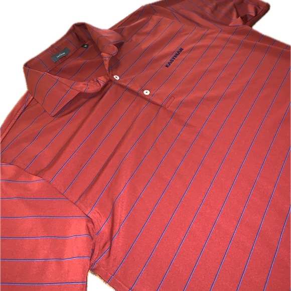 Turtleson Red Blue Striped Wicking Stretch Golf Collar Polo Shirt Medium - Picture 1 of 7